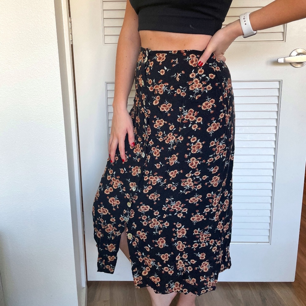 Vintage Long Button Up Floral Skirt REXX Ltd. New York
